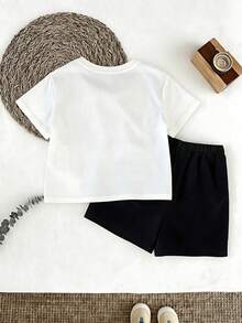 Disney Toy Story Buzz Lightyear & Woody Kids Short Sleeve Set, "TO INFINITY AND BEYOND" Themed Rocket Print Breathable Tee + Shorts Two-Piece Outfit - 白色 - 查看 4