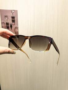 1 PC Women's Square Casual Fashion Glasses Gradient Tea And Black Frame Lightweight And Stress-Free Suitable For Daily Driving Trips With Glasses Box - Multicolor - View 7