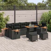 vidaXL 13-Teiliges Garten-Sofa-Set Mit Kissen, Schwarz Poly-Rattan - Negro - Ver 1
