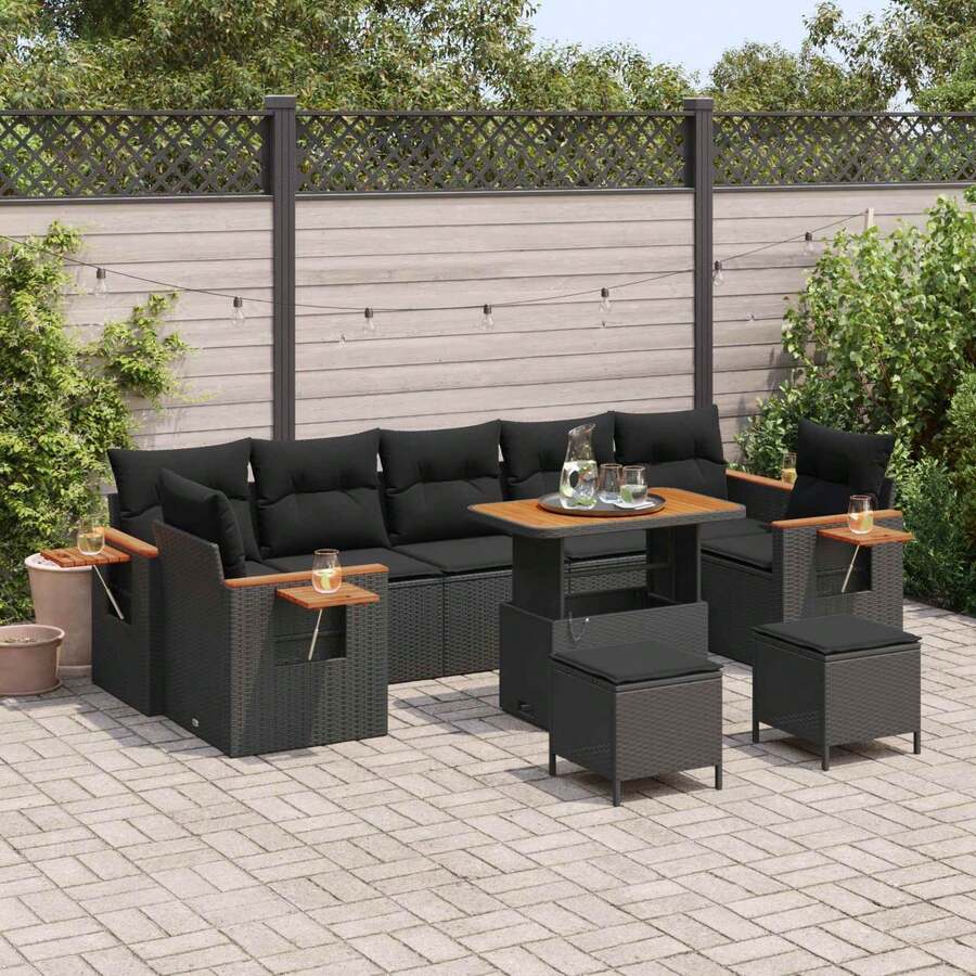 vidaXL 13-Teiliges Garten-Sofa-Set Mit Kissen, Schwarz Poly-Rattan - Negro - Ver 1