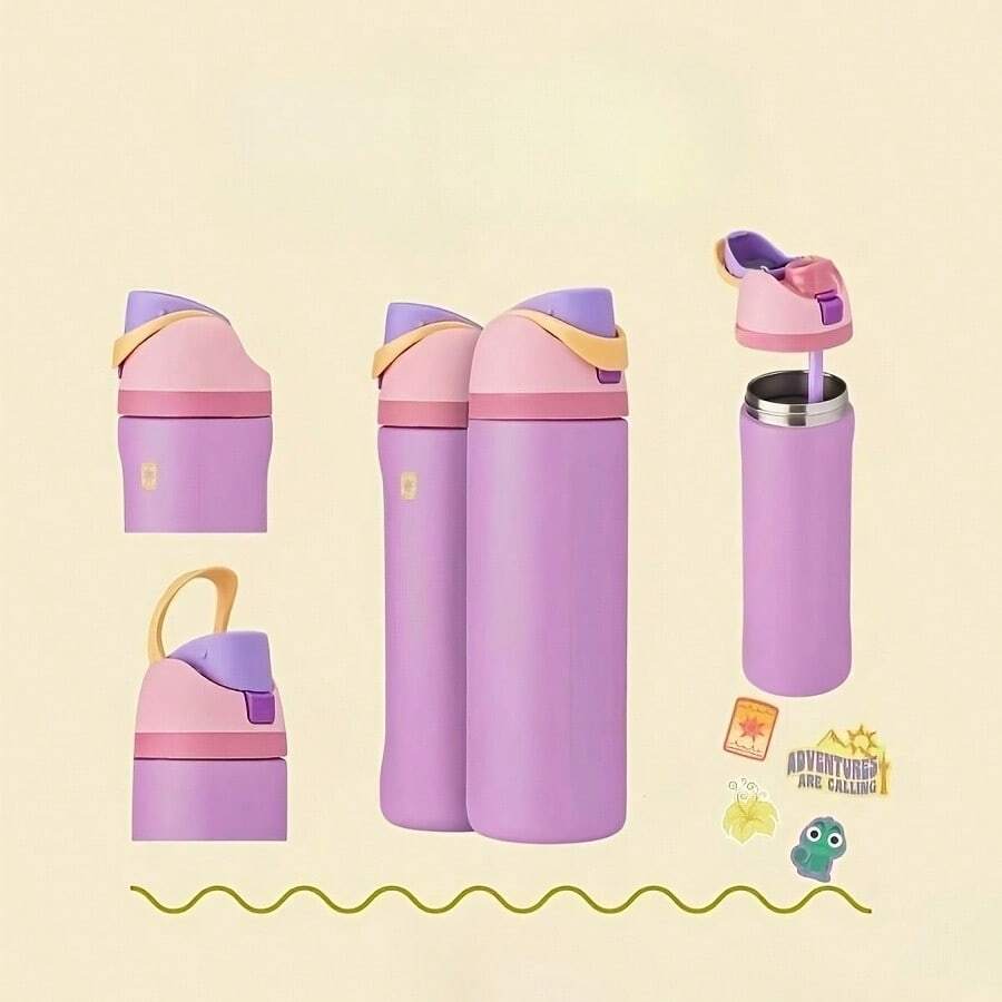 24oz /32oz Stainless Steel Insulated Water Bottle With Straw, Portable Coffee Mug Suitable For Hot & Cold Drinks, Fitness And Cycling Water Bottle, Leak-Proof Lid Travel Cup For Camping, Hiking, Driving, Outdoor Activities - D-Tím - Xem 1