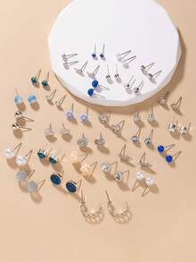 Bộ 30 đôi bông tai nữ bằng kim loại tinh tế hình cây, vỏ sò, ngọc trai và trái tim. - Nhiều màu - Xem 3