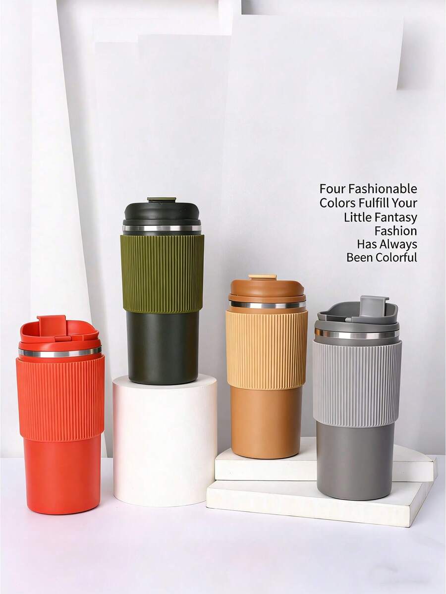 1pc Travel Mug With Leak-Proof Lid, Insulated Reusable Coffee Cup For Hot And Cold Drinks/Tea, Portable Stainless Steel Insulated Takeout Coffee Cup, Suitable For Car Use - Multicolor - View 1