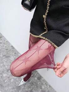 AB Hollow Lace Pantyhose, Ultra-Thin Mesh Gray Stockings, Star Gray Fishnet Tights For Women - Multicolor - View 8
