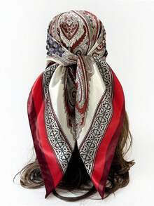 1pc Cashew Print Headscarf 90cm, Women's Satin Large Square Scarf, Versatile Middle Eastern Style Headwrap Accessory - D9493 - View 9