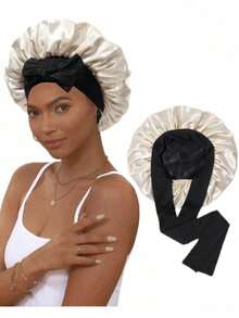 1pc Satin Bonnet, Silk Sleep Cap, Double Layer Hair Cap With Elastic Band, Suitable For Curly Hair Sleeping Cap - Aa - View 14