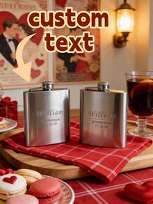 1pc Custom Wedding Metal Hip Flask With Personalized Text, Elegant And Practical Wedding Gift For Groom Or Groomsmen - Multicolor - View 2