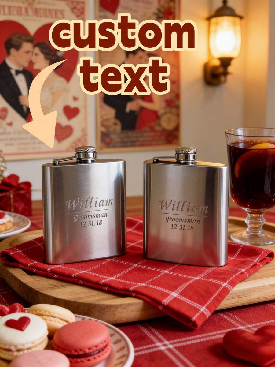 1pc Custom Wedding Metal Hip Flask With Personalized Text, Elegant And Practical Wedding Gift For Groom Or Groomsmen - Multicolor - View 1