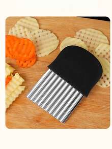 1 pieza Cuchillo de patatas ondulado de acero inoxidable, cortador de hoja ondulada, herramienta de corte de verduras de cocina - acanalado - Ver 4