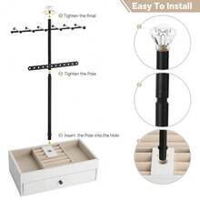 Meangood Jewelry Organizer Stand, 3-Tier Necklace Holder Jewelry Tree With Wooden Storage Drawer Box For Necklace Bracelet Earring Ring,White - 淺白 - 查看 9