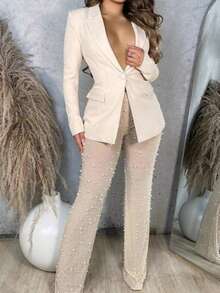 Chic, Polished, Essential, Warm, Fashion, Clean. Spring. Home, Work.   Sheer Pants And White Blazer Outfit - 米色 - 查看 1