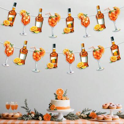 Margarita Party Decoration Banner, Aperol Spritz Bar Banner Wreath, Orange Pre Worn Retro Cocktail Bar Wreath, Suitable For Margarita Themed Bachelor Party Birthday Party Decoration, Beach Swimming Pool Decoration
