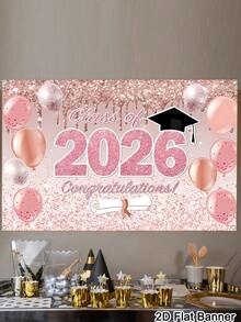 1pc Graduation Banner Background, Class Of 2026 Congrats Grad Pattern Backdrop, Pink Gold Background Cloth, Indoor Outdoor Wall Decor, Graduation Decorations 2026 High School College Party Supplies, Room Home Decor - Pink Gold - View 8