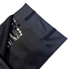 UnionPlus Travel Jewelry Roll, Large Faux Leather Necklaces Organizer Bag, Elastic Band And Anti-Winding, Black - 黑色皮革 - 查看 5