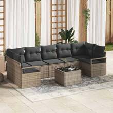 vidaXL 8-Teiliges Garten-Sofa-Set In Grau Aus Poly-Rattan, Stahl Und Glas - Grau - Übersicht 1