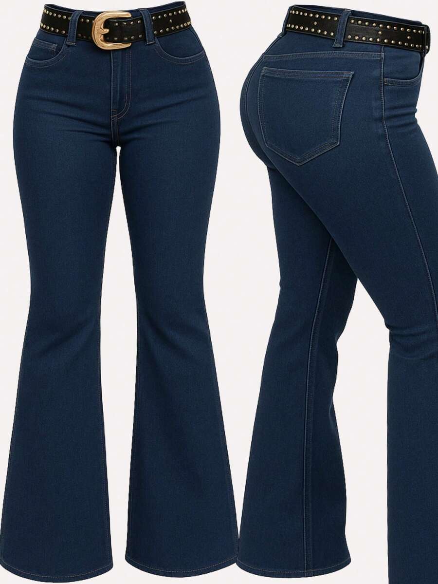Women's Plain Country Flare Jeans, Butt-Shaping, Premium Line, High Waist With Lycra, Rodeo, Horseback Riding, West - Dark - Lisa - View 1