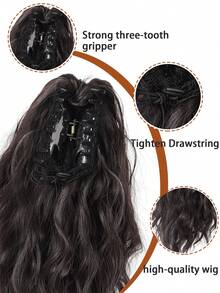 Wig Curly Ponytail Hair Extensions Clip-In Ponytail Wig Black Ponytail Hair Extensions Synthetic Fiber Wig - Multicolor - View 2