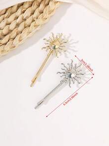 2pcs Chic Golden Sun Side Clip One-Piece Hair Clip, Minimalist Elegant Metal Sun Hair Accessory, Gift, Hairpin, Bobby Pins, Claw Clips,Summer,Holiday,Travel, Accessories For Women - Gold - View 2