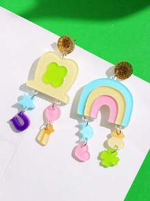 1 Đôi bông tai mặt dây chuyền hình cỏ ba lá và cầu vồng ngày lễ Thánh Patrick bằng acrylic, thiết kế sáng tạo, phù hợp cho các bữa tiệc ngày lễ và làm trang sức nữ. - Nhiều màu - Xem 2