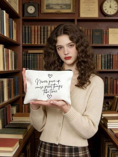 这款时尚美妆包印有“永不放弃”的标语，可作洗漱包、杂物收纳包、大容量女士旅行化妆包、便携可折叠收纳包、轻便旅行化妆包，是长辈馈赠、生日礼物、可折叠旅行收纳包、可重复使用、斋月礼物、节日礼物的理想之选。多种颜色可选。