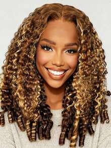 3 In 1 Half Human Hair Wig Burmese Curly Highlight 4/27 Color Wear Go Half Wig With Elastic Drawstring Flip Over Wig - SP4/27 - View 4