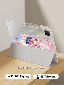 A Tablet Case Featuring A Heart-Shaped Branch Motif, Hand-Painted Double-Sided Printed Tablet Sleeve, Multi-Angle Adjustable Tablet Stand, Foldable Tri-Fold Tablet Cover With Stylus Slot, Magnetic Auto-Sleep/ Wake Smart Power-Saving Feature, High-Transparency Back Panel - Multicolor - View 5