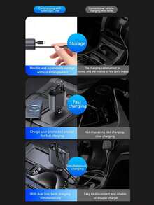 1pc Car Charger Supports Super Fast Charging, Retractable 4-In-1 Cigarette Lighter Car Charger - A - View 5
