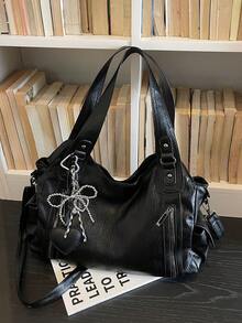 This Is A Stylish And Versatile Shoulder Bag. It Has A Large Capacity, A Solid Color Design, And Is Made Of Vintage PU Material. A Perfect Choice For Going To Work, With An Ape - Apricot - View 6