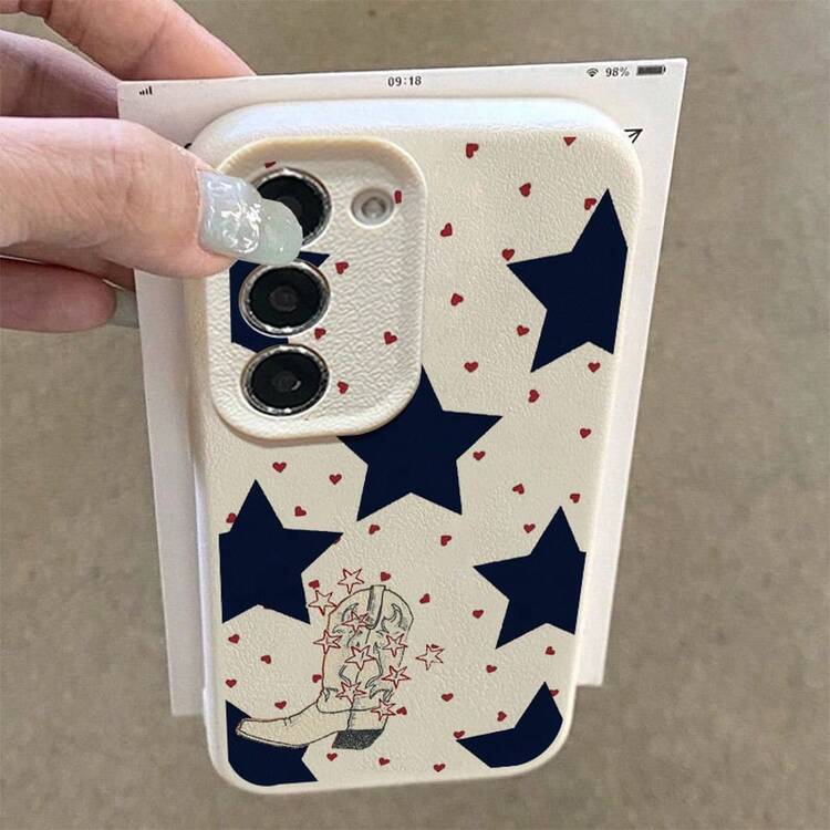 1pc TPU Material Cute Blue Star & Red Heart Print Fashionable Phone Case Compatible With Samsung/Redmi Models - White - View 4