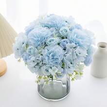 Conjunto com 80 peças de buquê artificial de rosas e hortênsias, plantas artificiais, flores artificiais, decoração de buquês, materiais para guirlandas, acessórios para caixas de doces, corsages, materiais para tiaras, decoração de festas de aniversário, decoração de casa, buquê de noiva, decoração de casamento, decoração de quartos, presente de Ano Novo, presente de Dia dos Namorados - Azul - Ver 7
