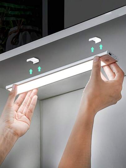 1pc Ultra-Thin LED Smart Sensor Cabinet Light, LED Super Slim Strip Light, Stair Light, Rechargeable Wall Light, Smart Sensor Cabinet Light, Motion Sensor Night Light, Indoor Sensor Light, Under Cabinet Kitchen Light, Available In Black And White, USB Rechargeable