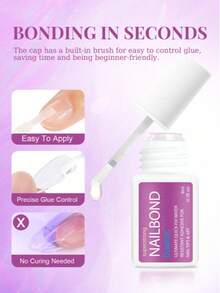 5Bottles,Extra Strong Brush-On Nail Glue For Acrylic Nails, Nail Tips & Press-On Nails (8ml) With File For Glue-On Fake Nails, Fix Broken Nail Repair. Acrylic Nail Glue Nail Bond Nail Glue Gel,Valentine's Day Gift! - 5瓶 - 查看 2