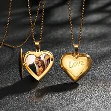 Customized Picture Necklace, Love Heart Photo Frame Picture Box Necklace, Stainless Steel Women's Fashionable And Openable DIY Picture Pendant Necklace - 彩色 - 查看 3