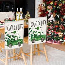 2/4/6PCS St. Patrick's Day Green Truck Chair Cover, Shamrock Printed Chair Cover For Kitchen, Party, And Dining Room - Green - View 9