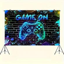 1pc Gamer Controller Wall Decal, Graffiti Style Neon Splatter Design With Text, Durable Polyester Material, Suitable For - A - View 3
