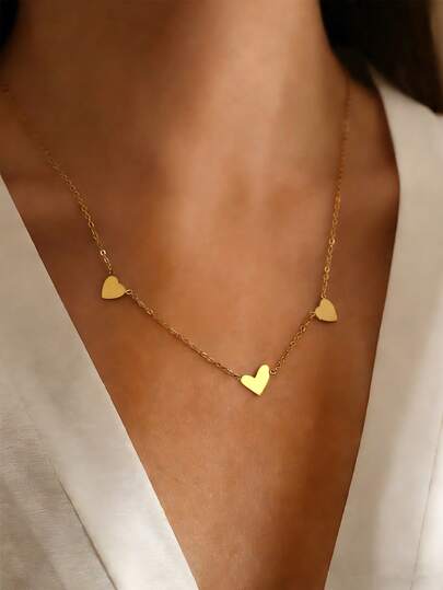 MONALLY 18K Gold Plated Stainless Steel Elegant Heart Necklace For Women Dainty Everyday Jewelry Perfect Gift For Valentine's Day & Anniversary