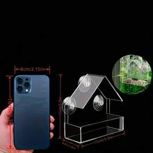 Transparent Bird Feeder In The Shape Of A House, Weatherproof, With Suction Cup For Installation And Hanging, Suitable For Outdoor Gardens. - Trong suốt - Xem 6