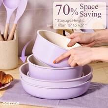 CAROTE Pots And Pans Set Non Stick, Cookware Sets, 19pcs Kitchen Set, Oven/Fridge , Space Saving Pots Set, Nonstick Set With Versatile Removable/Detachable Handle, Induction RV Set, Purple - 紫色 - 查看 4