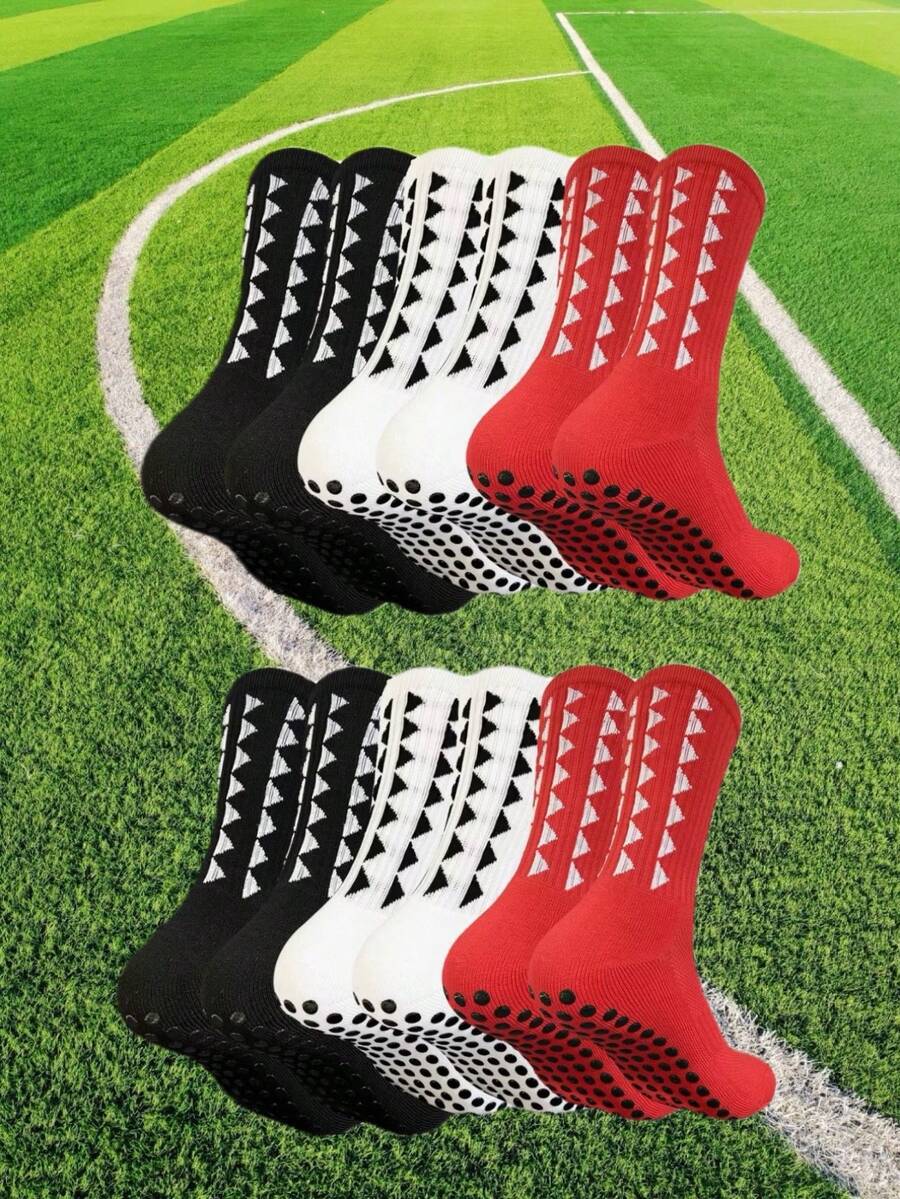 1/3/6 Pairs Men's Silicone Anti-Slip Football Socks, Odor-Resistant, Moisture-Wicking Mid-Calf Socks - Multicolor - View 1