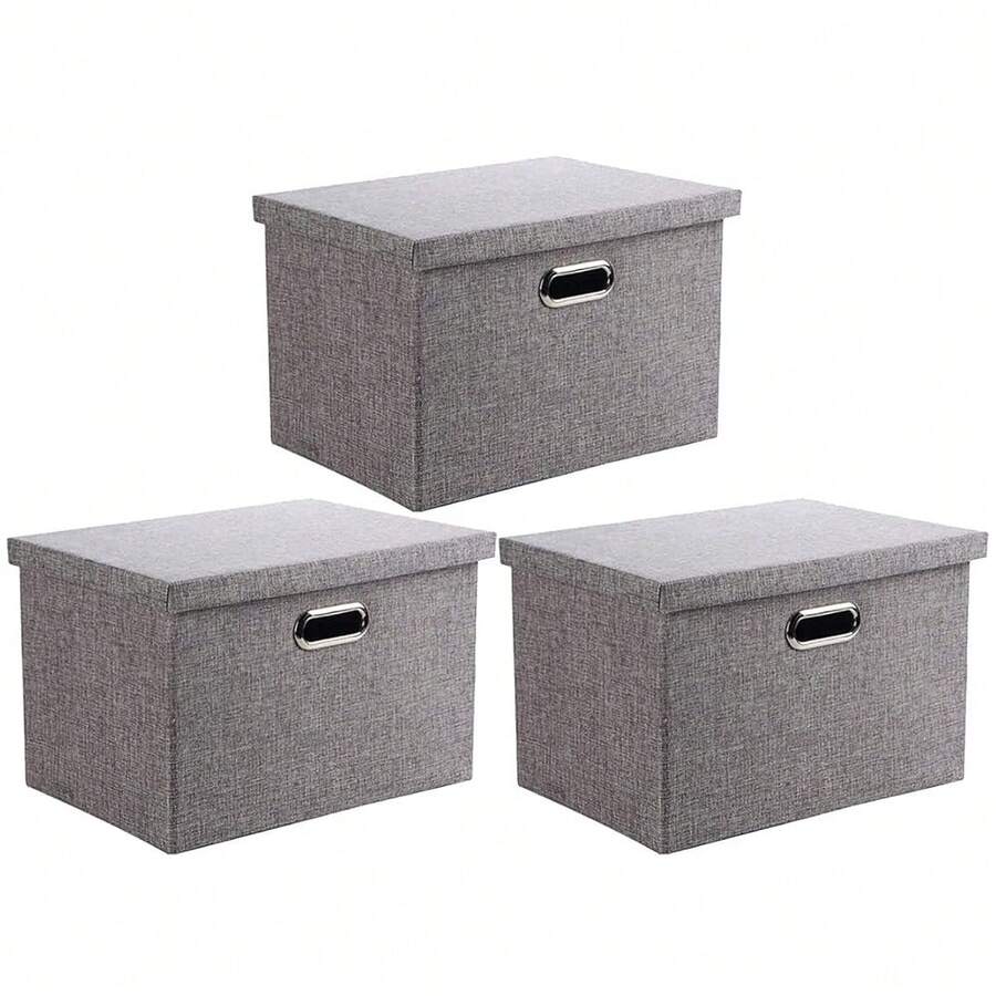 Storage Bins With Lids - Grey, 3 Pieces - View 1