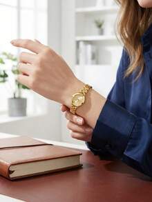 1件优雅简约女士腕表，奢华品牌银色小巧可爱腕表，女士石英表，母亲节礼物 - 金色 - 查看 10