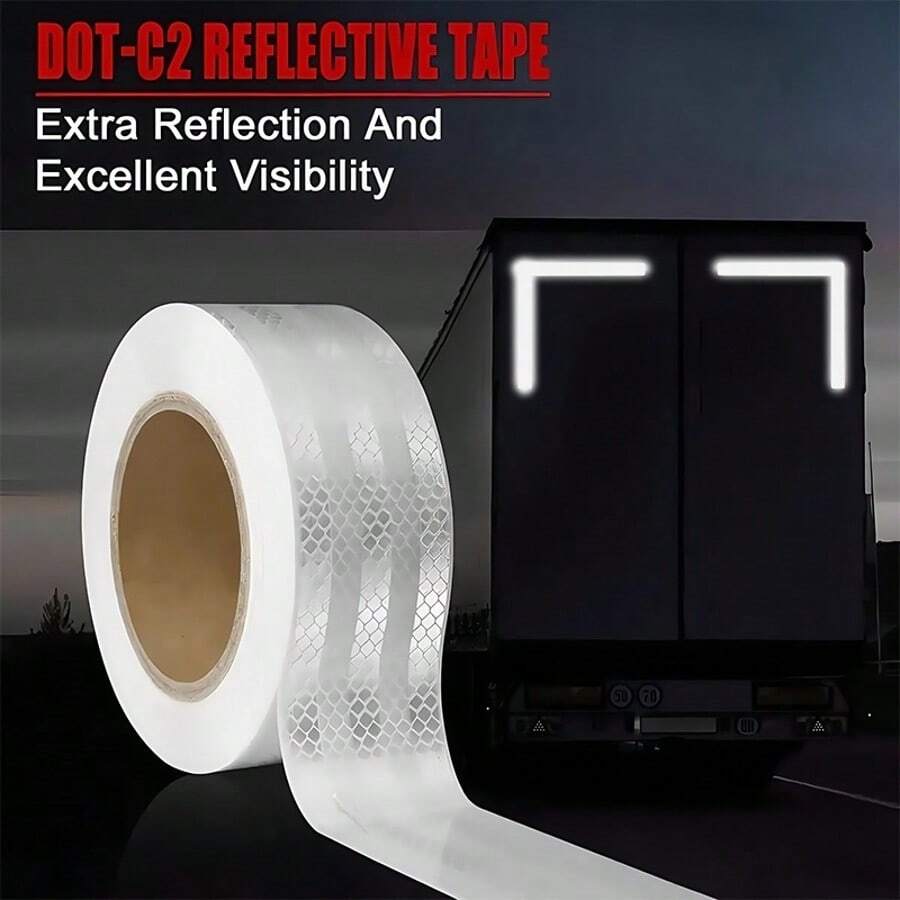 1卷白色荧光防撞胶带，高可见度警示，增强车辆和设备的识别度，降低碰撞风险，适用于户外，特别适用于卡车和拖车。