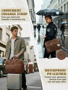 PU Leather Messenger Bag For Men: 15.6 Inch Vintage Briefcase, Lightweight Business Satchel With Multiple Pockets For Office, Work & Commute - 棕色 - 查看 5