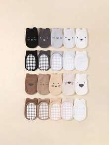 10 Pairs Baby Animal Ear Socks - Non-Slip, Soft Polyester, Cute Cat Dog Bear Patterns, Machine Washable Casual Socks For Infants, Playtime Essential | Animal Theme Design | Non-Slip Design, Baby Socks - Multicolor - View 1