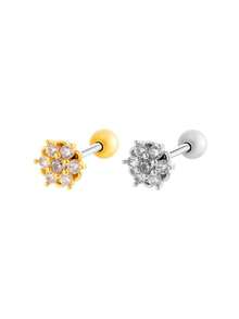 Toppiercing 1pc Minimalist Zirconia Flower Stainless Steel Cartilage Piercing Earring - Multicolor - View 1