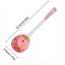 1pcs Kawaii Strawberry Ceramic Spoon - Cute Korean Style Ice Cream Dessert Long Handle Spoon, Reusable, Suitable For Home And Cafes, Hand-Painted Pink And Design, Durable Ceramic Material, Cute Spoon - 6.5英寸 - 查看 4