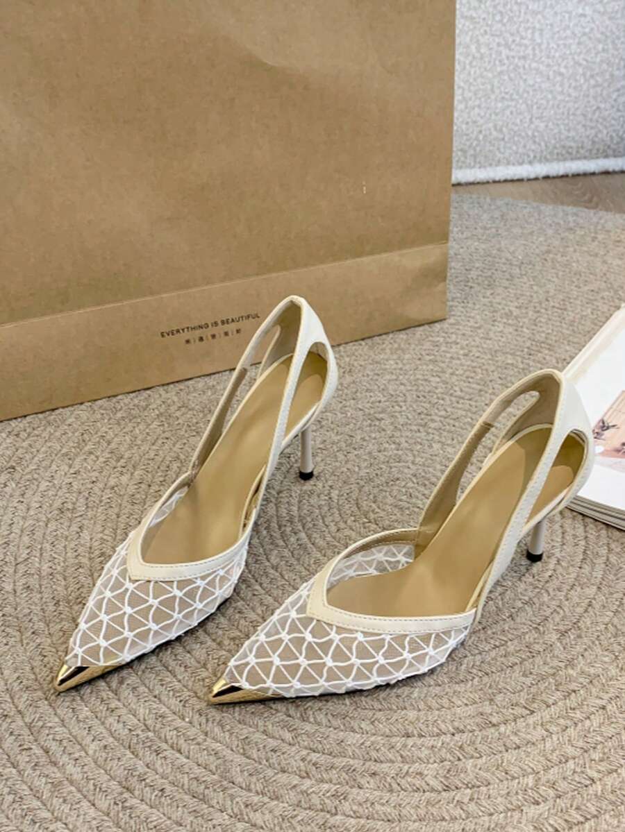Women's Pointed Toe Glamorous Fashion Mesh Breathable Sexy Party Wedding Versatile Rhinestone Pumps