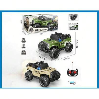 Coche de juguete militar todoterreno verde y desierto con control remoto para niños, función de derrape con luces