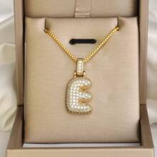 1件优雅可调节链条白色水晶字母吊坠项链，适合女士日常和派对佩戴 - Y - 查看 11