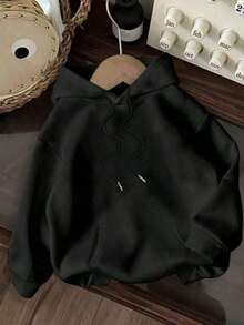 Women's Oversized Wings Print Hoodie - Black Y2K Back Graphic Pullover, Fall Winter Streetwear Long Sleeve Hooded Top, Loose Fit Casual Daily Wear, Retro Aesthetic Statement Pattern Hooded Sweatshirt Adults, Comfy Oversized Silhouette2026Unisex Casual-Shirts - 黑色 - 查看 4